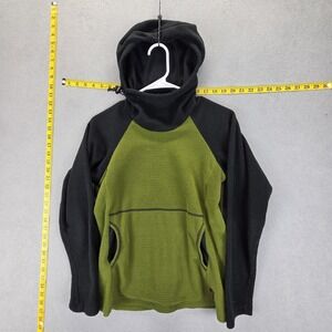 Melanzana Hoodie Womens Small Green Black Micro Grid Fleece Pullover Hiking